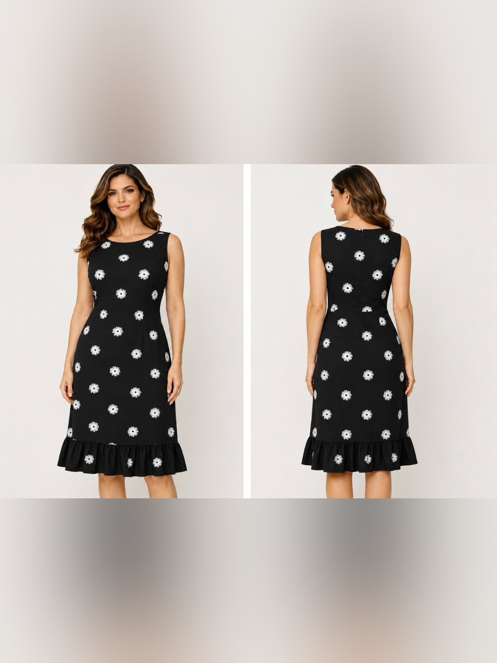 Talbots Dress 14W Black White Dandelion Stretch Cotton Career Church Washable